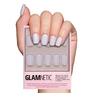 lot 92 image: Glamnetic Press On Nails - Lilac Gray  Opaque Pale Light Lilac Gray Short Squoval Fake Nails, Salon Quality  15 Sizes - 30 Nail Kit with Glue - Retail $16