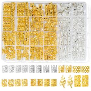 lot 96 image: MODASER 220 Pcs Gold Hair Jewelry for Braids, 12 Styles Gold and Silver Hair Accessories Cuff for Braids and Dreadlocks, Adjustable Metal Rings Cuffs Clips for Dreadlock Accessory Jewelry Decorations - Retail $6
