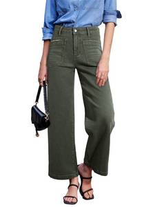 lot 108 image: Sidefeel Jeans for Women Trendy High Waisted Stretchy Straight Leg Jeans Loose Ankle Denim Pants Green Size 18 - Retail $42