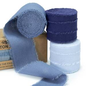 lot 120 image: Keypan Blue Ribbon 1-12 Inch x 15 Yards Handmade Cotton Frayed Fringe Fabric Ribbons for Crafts Flower Bouquets Wedding Baby Shower Home DIY Decor - Retail $15
