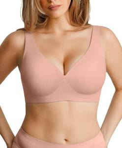 lot 121 image: Seamless Bras for Women No Underwire Push Up Bra Comfy Wireless Supportive Bralettes Deep V Comfortable Tshirt Bra Nude L - Retail $20