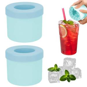 lot 129 image: 2 Pack Cylinder Silicone Ice Cube Molds, Easy-Release Ice Cube Trays for Cocktails, Whiskey, Coffee, Drinks, Portable Ice Bucket Maker Cup with Squeeze Design, 40 Pcs Ice Cubes Capacity (Blue) - Retail $8