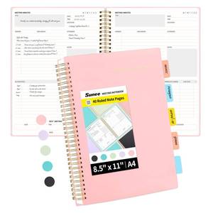 lot 137 image: SUNEE Meeting Notebook for Work with Sticky Tabs - 160 Pages, A4 Size Project Planner, Spiral Meeting AgendaMinutes Notebook Organizer for Women Men, Note Taking, Office & Business, 8.5x11, Pink - Retail $16
