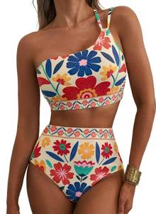 lot 138 image: Herseas Women Bikini Sets One Shoulder Supportive Swimsuits Summer 2026 High Waisted Tummy Control 2 Piece Bathing Suits Fashionable Athletic Outfits Teen Girls Multicolor Floral X-Large - Retail $30