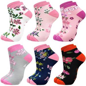 lot 142 image: WILLBASIC 6 Pairs Ankle Socks for Women Men Novelty Gifts For Women Halloween Christmas Festival Birthday Gift (Black&Pink Mothers Day) - Retail $10