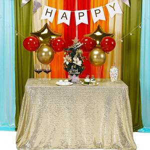 lot 147 image: TCBESTO Sparkly Champagne Gold Sequin Tablecloth Rectangle 60 x 102 Glitter Table Cover Metallic Sequence Table Clothes for Birthday Party Baby Shower Wedding - Retail $23