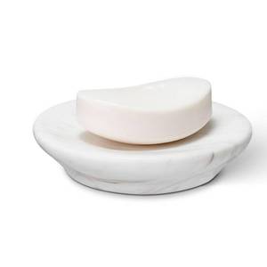 lot 156 image: HAMAKAWA Natural Marble Soap Dish, Round White Jewelry Dish 4.5 Inch, Limestone Shower Soap Holder, Modern Stone Sponge Holder with Beveled Edge, Bar Soap Saver Tray for Bathroom, Kitchen - Retail $22