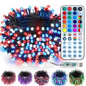 lot 170 image: BrizLabs RGB Color Changing String Lights, 33FT 100 LED USB Red White Blue String Lights with Remote, Dimmable July 4th Patriotic Light String Mini Christmas Light for Indoor Xmas Halloween Party Tree - Retail $17