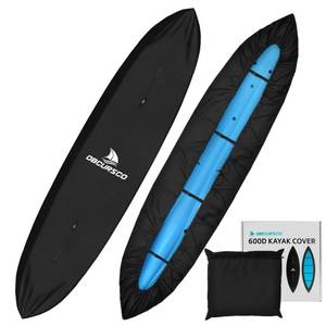 lot 172 image: Obcursco 600D Kayak Cover Waterproof, 9.3-16.5FT Thickened UV-Proof, Tear and Fade Resistant Canoe Cover, Kayak Covers for Outdoor and Indoor Storage, Perfect as Kayak Accessories for SUP Paddle Board - Retail $35