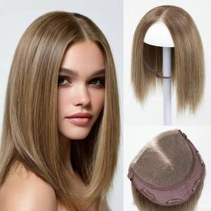 lot 181 image: challeam Lace Front Hair Toppers with Band for Women 5.5x4 Pre-cut Closed Lace Hairline Synthetic Straight Hair Wear and Go Glueless Toppers for Beginners Sand - Retail $1,707
