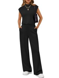 lot 182 image: LILLUSORY Jumpsuits for Women Dressy Summer Jumpsuit 2026 Cap Sleeve Tops High Waist Wide Leg Pant Sets with Pockets BlackBlack M - Retail $20