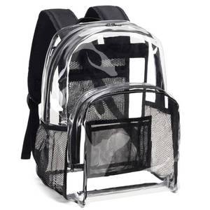 lot 185 image: Vorspack Clear Backpack Heavy Duty PVC Transparent Backpack with Reinforced Strap Stitches & Large Capacity for College Workplace Security - Black - Retail $23