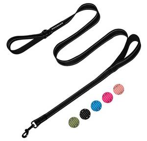 lot 188 image: HIHANHAN Reflective Dog Leash with Double Handle, Dog Leash 6 FT Long, Supports Medium, and Large Dogs, Heavy Duty for Walking, Running, and Training, Black - Retail $8