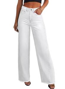 lot 190 image: Sidefeel Womens Wide Leg Jeans High Waisted Stretchy Raw Hem Denim Pants Size 4 White - Retail $35