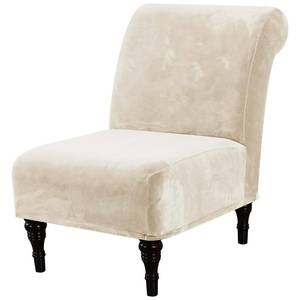 lot 195 image: H.VERSAILTEX Armless Accent Chair Covers Thick Velvet Armless Chair Slipcovers High Stretch Chair Covers for Living Room Hotel Machine Washable Furniture Protector with Elastic Bottom(Small, Ivory) - Retail $22