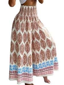 lot 211 image: CHICME Boho Floral Shirred High Waisted Wide Leg Pants Flowy Palazzo Pants Summer Beach Vacation Wear-pi-L Pink - Retail $26