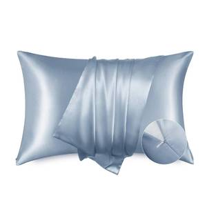 lot 220 image: Bedsure Satin Pillowcase with Zipper, Similar to Silk Pillow Cases 2 Pack, Silky & Soft Satin Pillow Cases Standard Size for Hair and Skin, Stone Blue Pillow Covers, Gifts for Women Men, 20x26 Inches - Retail $9