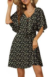 lot 222 image: PHOTO FOR REFERENCE,DRESS ALL BLACK Dokotoo Boho Summer Dresses for Women Casual V Neck Ruffle Elegant Bow Tie Mini Dress 2026 Fashion Trendy Dresses Wedding Guest Sundresses Vacation Beach Outfits for Women Z Black Small - Retail $37