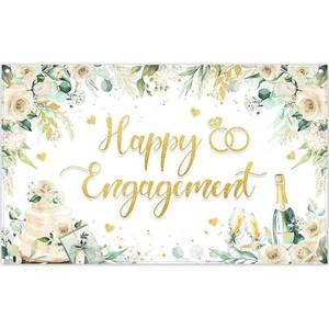 lot 229 image: ZTHMOE Fabric 72x43inch Happy Engagement Backdrop She Said Yes Green Leaves Rose Diamond Champagne Background Wedding Bride to Be Party Decorations Photo Banner Booth - Retail $10