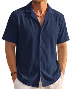 lot 239 image: EKLENTSON Button Up Shirt for Men Short Sleeve Lightweight Summer Beach Shirt Textured Solid Color Shirt Casual Navy M - Retail $15