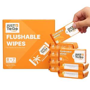 lot 950 image: JUST TO GO Flushable Wipes, Septic-Safe & Breaks Down, Plant-Based Biodegradable Butt Wet Wipes, Travel-Size Ultra-Compact Pocket Packs, Hypoallergenic Unscented for Sensitive Skin, 56 Count - Retail $9
