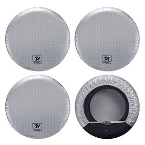 lot 960 image: SYERAL RV Tire Covers Set of 4, Waterproof Anti-UV Snow Sun Rain Wheel Tire Protectors Covers for Trailer,Camper,RV,Truck,SUV,27-29inch(M) Silver Aluminum Film - Retail $24