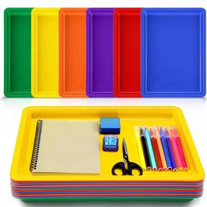 lot 962 image: Mifoci 12 Pack Large Plastic Art Trays for Classroom 16x12x1 Inch Stackable Activity Tray for Kids Craft Painting Sensory Play Organizer School Work Art Project Jewelry Sorting Supply, 6 Rainbow Color - Retail $38
