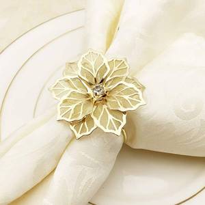 lot 977 image: NAGU Flower Napkin Rings Set of 12, Hollow Out Floral Napkin Holder Adornment for Home Kitchen Dining Room Wedding Banquet Parties Everyday Christmas Dinner Decor Table Setting (Gold) - Retail $14