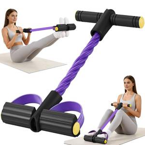 lot 989 image: Upgraded Pedal Resistance Band with Handle, Soft Durable Fashion Puller Exercise with Thickened 6 Tension Ropes, Tube Pedal Resistance Device for Abdomen, Waist, Arm, Leg, CoreABS (Black & Purple) - Retail $10
