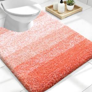 lot 993 image: OLANLY Luxury Toilet Rugs U-Shaped 24x20, Extra Soft and Absorbent Microfiber Bathroom Rugs, Non-Slip Plush Shaggy Bath Mat, Machine Wash Dry, Contour Bathroom Mats for Toilet Base, Coral - Retail $26