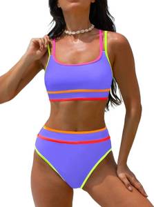 lot 994 image: popvil Womens High Waisted Bikini Sets Neon Two Piece 2026 Swimsuit Sporty Adjustable Straps Cheeky Bathing Suit Ladies Beach Summer Purple Medium - Retail $35