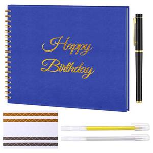 lot 999 image: Mooliwe Birthday Guestbook with Pens Stickers Blue Spiral Hardbound Book 8.3 x 6.5 Inch Hardcover Hardbound Signature Guest Book for Photobooth Photo Strips Scrapbook Party Supplies (Blue Birthday) - Retail $15