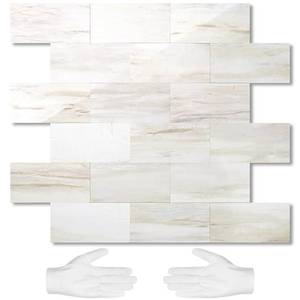 lot 2556 image: STICKGOO 10-Sheet Subway Tile Peel and Stick Backsplash, Seamless Design Polished Eurasia Beige Kitchen Backsplash Wall Tiles, Glossy Surface Waterproof Stick on Tile for Bathroom, RV, Fireplace - Retail $44