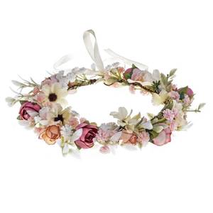 lot 2574 image: Floral Fall Camellia Flower Crown Rose Headpiece Wedding Bridal Flower Girl Halo Maternity Photo Props FL-03 (Pink Flower with Babysbreath) - Retail $15