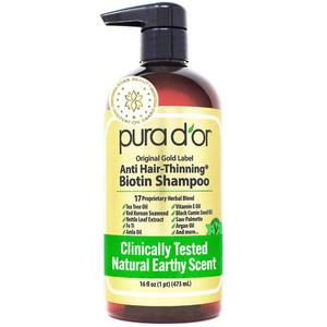 lot 2590 image: PURA DOR Original Gold Label Anti-Thinning Shampoo - CLINICALLY TESTED - Biotin & Argan Oil �� Sulfate-Free Strengthening & Volumizing for Fuller-Looking Hair, Men & Women, Natural Earthy Scent 16 oz - Retail $30