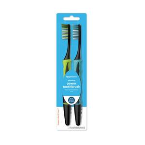 lot 2592 image: Amazon Basics Soft Electric Toothbrushes for Adults, Pulsating Deep Cleaning, Plaque Removal, Sensitive Gums, Battery Powered, Soft Bristles, 2 Count, Assorted Colors - Retail $10