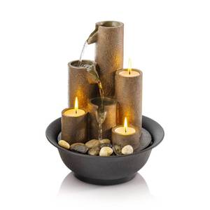 lot 2607 image: Alpine Corporation WCT202 Indoor Tabletop Tiered Water Fountain Featuring 3 Candles for Desktop and Table, 11, Brown - Retail $35
