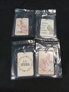 lot 2626 image: Spring Easter Bunny Egg Car Air Freshener 4 Pcs Coconut Scented, Easter Bunny Car Accessories Mirror Decor for Women, Cute Rabbit Hanging Air Freshener for Cars Closet Drawer Books - Retail $0