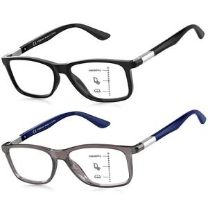 lot 2632 image: Missfive 2 Pack Progressive Multifocus Reading Glasses Premium Flexible Metal Spring Hinge, Light TR90 Multifocal Readers for Men Women Anti BlueUV No-Line Trifocal for 3-5ft Mid-Near2.0 - Retail $24
