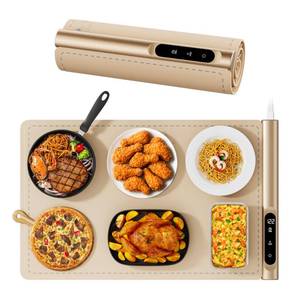 lot 2636 image: Graphene Food Warming Mat - Rapid Heating with 6 Temp & Timer, Portable Electric Warming Tray for Party Buffet Countertop, Family Meals, Beige - Retail $60