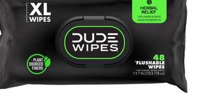 lot 2650 image: DUDE Wipes Herbal Relief Flushable Wipes - Extra-Large Adult Wet Wipes  - Infused with Soothing Witch Hazel, Geranium Essential Oils, Vitamin E, and Aloe - Septic and Sewer Safe - Retail $25