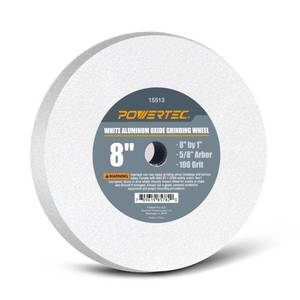 lot 2664 image: POWERTEC Bench Grinder Wheel 8 Inch 100 Grit, White Aluminum Oxide Grinding Wheel for Bench Pedestal Grinder, 1 Thick 58 Arbor, Sharpening & Shaping Drill Bits, Blade, and Chisel 1PK (15513) - Retail $19