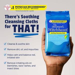 lot 2667 image: T.N. Dickinsons Witch Hazel Soothing MultiUse Cleansing Cloth, 2 Pack, 25 Cloths Per Pack,white - Retail $12