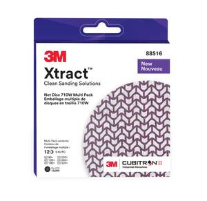 lot 2670 image: 3M Xtract Net Disc 710W, 6 in, 12 Piece Multi-Pack Hook and Loop Sanding Discs, 80, 120, 180, 220, 240, 320, Virtually Dust-Free, Assorted Grades, 66585 , Purple - Retail $13