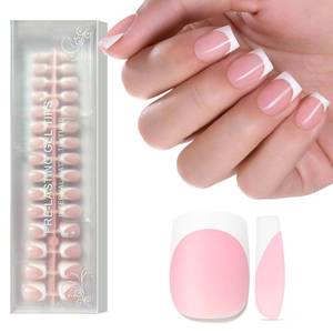 lot 2671 image: Jsiallye Pink French Tip Press on Nails, 240Pcs White French Press On Nail Short Square,Pre-Applied Primer & Top Coat,4 in 1 Gel Nail Tips,Soak off Acrylic Fake Nail Extensions 15 Size - Retail $8