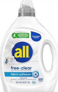 lot 2677 image: All Free Clear Liquid Fabric Softener 200 Loads - Retail $8