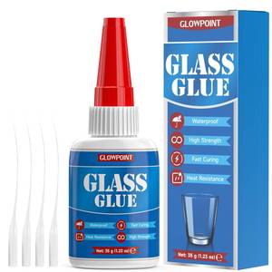 lot 2681 image: GLOWPOINT Glass Glue, 35g Ultra Strong Clear, Waterproof & Fast, Curing Adhesive for Glass Repair, Mirror, Crystal, Jewelry, and More - Retail $6