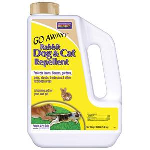 lot 2685 image: Bonide Go Away Rabbit, Dog, & Cat Repellent Granules, 3 lbs Ready-to-Use, Keep Dogs off Lawn, Garden, Mulch & Flower Beds - Retail $20