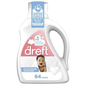 lot 2692 image: Dreft Baby Free & Gentle Liquid Laundry Detergent  Sensitive Skin  Hypoallergenic  64 Loads  92 fl oz - Retail $18