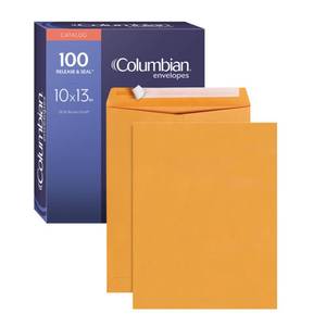 lot 2805 image: Columbian 10 x 13 Catalog Envelopes with Self Seal Closure, 28 lb Brown Kraft, for Mailing Flat Letter Size Documents or Photos, 100 Per Box (COLO335) - Retail $16